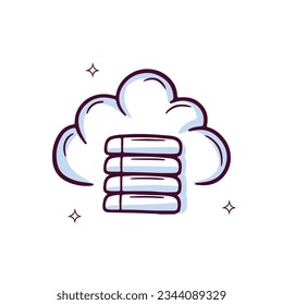 Icono de nube dibujado a mano con rack de servidor. Ilustración del vector de esbozo de Doodle