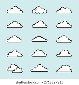 Conjunto de iconos de nube dibujado a mano en estilo Doodle, Vector de Colección de nube de Clima mínimo