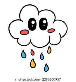 Ilustración de nube dibujada a mano, caricatura, estilo vintage. afiche, impresión de camisetas, pegatina, diseño de logotipo