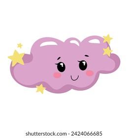 Hand drawn cloud illustration in kawaii style. Cute element