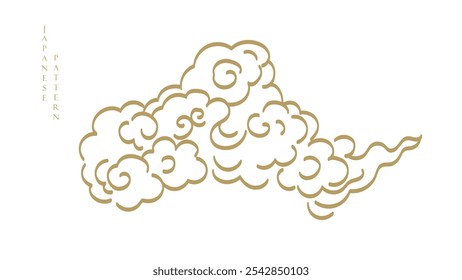 hand drawn cloud with Japanese pattern vector. Oriental decoration with logo design, flyer or presentation in vintage style. Fuji mountain, bamboo, bonsai tree element with geometric shape.