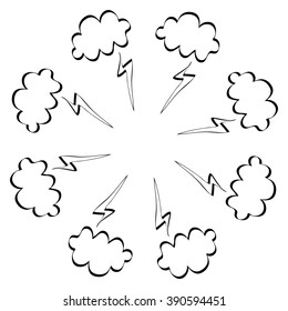 Hand drawn cloud and lightning hits the target