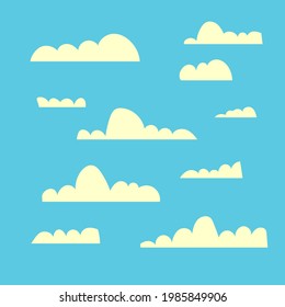 hand drawn cloud pack with flat style in blue