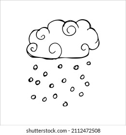 Hand drawn cloud with precipitation. Rain, snow, thunderstorm. Doodle sketch vector illustration.