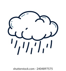 Handgezeichnete Wolke- und Regendoodle-Linie-Illustration. Wolke, Regen, Sonne, Monddoodle-Symbol.