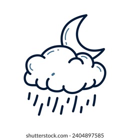 Hand drawn cloud and rain doodle line illustration. cloud, rain, sun, moon doodle icon.