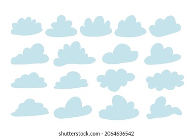 hand drawn cloud set in cartoon naive style