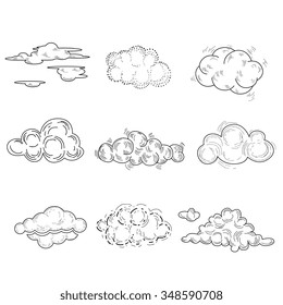 Hand Drawn Cloud Set. Monochrome Vector Illustration