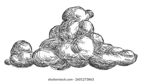 Hand drawn cloud in sketch vintage style. Scribble weather element. Monochrome vector illustration.