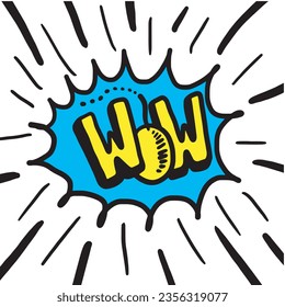 Hand drawn cloud speech bubble element with wow text. Comic doodle sketch style. Explosion cloud icon.eps 10.
