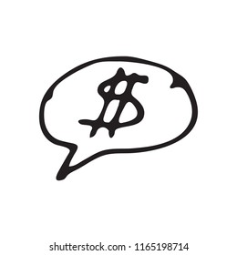 Hand Drawn cloud web doodle. Sketch dollar icon. Decoration element. Isolated on white background. Flat design. Vector illustration.