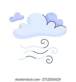 Nube y viento dibujados a mano. Elemento de diseño de cielo y Clima. Ilustración vectorial aislada sobre fondo blanco.