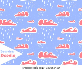 Hand drawn clouds. Cartoon fantasy doodle seamless pattern. Cute sketch vector background for your ideas.