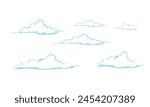 hand drawn clouds collection on white background.