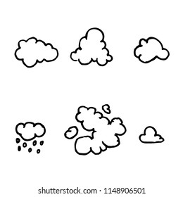 Hand Drawn clouds doodles set. Sketch style icons. Decoration element. Isolated on white background. Flat design. Vector illustration.
