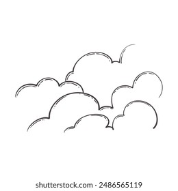 Hand drawn of clouds esoteric symbol. Alchemy mystical magic elements isolated on white background.