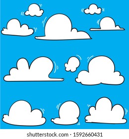 hand drawn Clouds icon, vector illustration. Cloud symbol or logo, different clouds set doodle