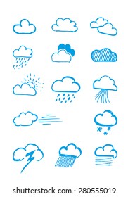 Hand drawn clouds icons (logos) vector set 