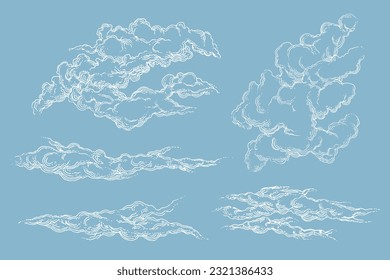Hand drawn clouds illustration, tattoo design, sky illustration, line art, line clouds, rain drawing