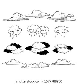 Hand Drawn Clouds on White Background