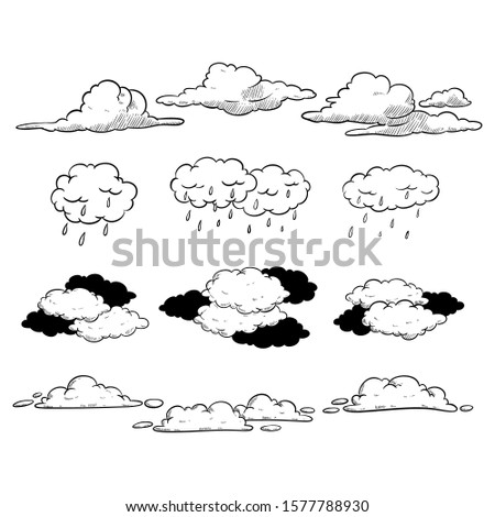 Hand Drawn Clouds on White Background
