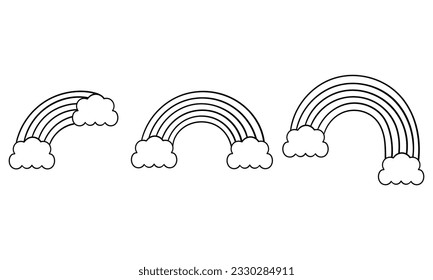 hand drawn clouds and rainbow on white background