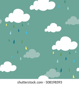 hand drawn clouds raining nature colorful fabric design graphic for kids seamless vector illustration