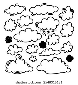 Hand Drawn Clouds Set on white background.