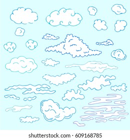 Hand drawn clouds set. Stock vector illustration for decoration, weather icons