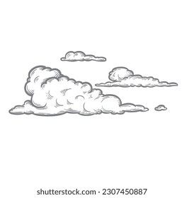Hand drawn clouds. Sketch style vintage illustration. Vector illustration. 
