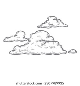 Hand drawn clouds. Sketch style vintage illustration. Vector illustration. 