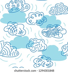 Hand drawn clouds. Vector seamless pattern