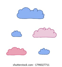 Hand drawn clouds vector set. Simple cartoon style clouds.