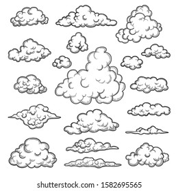 Hand drawn clouds. Weather graphic symbols decorative sky vector nature objects vector cloud collection