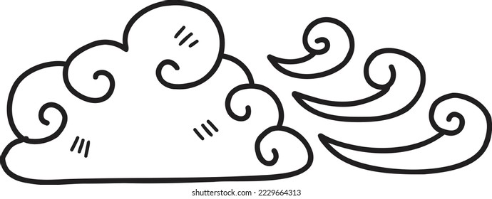 Hand Drawn clouds and wind illustration isolated on background