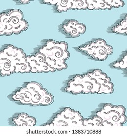 Hand Drawn Cloudy Sky Vector Seamless Pattern