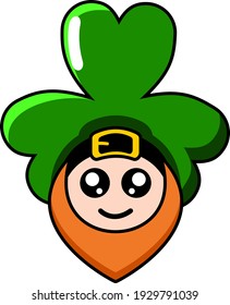 Hand drawn clover mascot design graphic illustration with face on white background