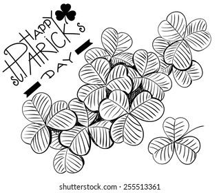 Hand - drawn clovers and lettering on white background. St. Patrick day design.