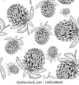 Hand drawn clower flower seamless pattern on white background. Isolated elements for your designs. kitchen and garden decoration, wallpaper, textile and fabric print, wrapping paper for packaging.