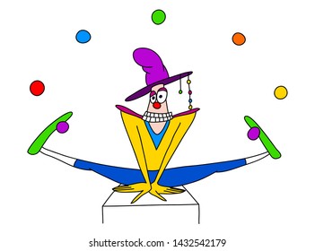 Hand drawn clown with balls on white background