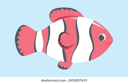 hand drawn clown fish cartoon illustration on white.