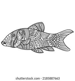 Hand drawn of clown loach in zentangle style