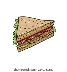 Dibujo manual de club sandwich colorida ilustración vectorial realista.