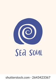 Hand drawn coastal poster with seashell. Underwater vector illustration. Ocean shell whimsical drawing. Mediterranean sea style on beige background. Undersea aesthetic wall art. Slow living.
