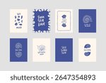 Hand drawn coastal poster set with seashells. Underwater vector illustration. Whimsical undersea drawing. Mediterranean sea life background. Nautical aesthetic wall art
