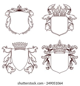 Hand drawn coat of arms set. Vector illustration.