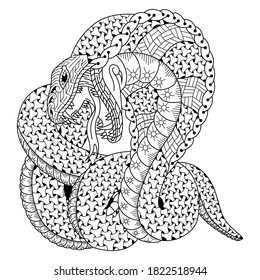 Hand drawn of cobra in zentangle style