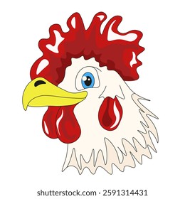 Hand drawn Cock head isolated transparent background. Cute rooster template design. Perfect vector illustration for t-shirt print chicken food packaging cover. EPS 10