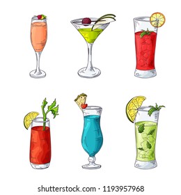 Hand drawn cocktail in color. Alcohol theme. Vector illustration.