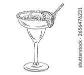 Hand drawn cocktail drink. La dolce vita Italy vacation bar element. Perfect for wallpaper, template, banner, wall decor, print, postcard, cover. Vector Line art doodle illustration 